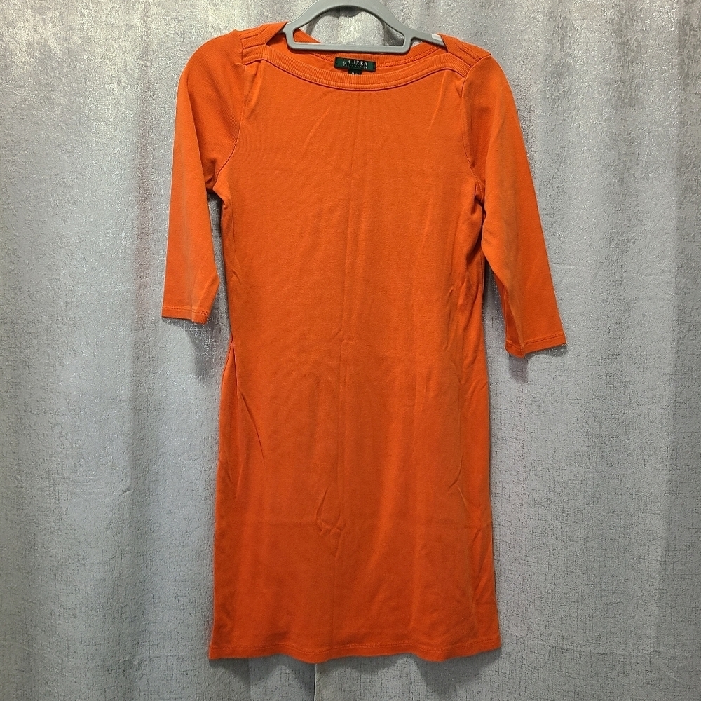 Lauren Ralph Lauren Orange Midi Dress Womens M cotton